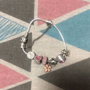 Silver and Pink Charm Bracelet